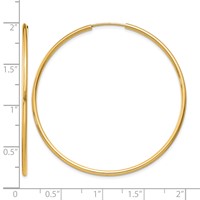 14K Yellow Gold 1.5x 45mm Polished Round Endless Tube Hoop Earrings view 4