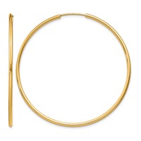 14K Yellow Gold 1.5x 45mm Polished Round Endless Tube Hoop Earrings view 1
