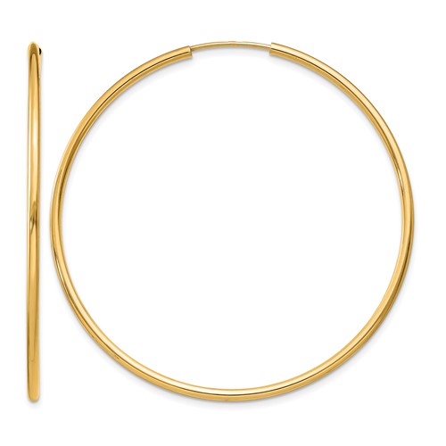 14K Yellow Gold 1.5x 45mm Polished Round Endless Tube Hoop Earrings