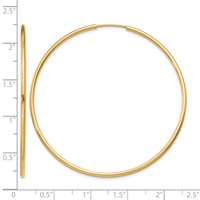 14K Yellow Gold 1.5x 51mm Polished Round Endless Tube Hoop Earrings view 4