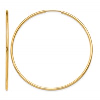 14K Yellow Gold 1.5x 51mm Polished Round Endless Tube Hoop Earrings view 1