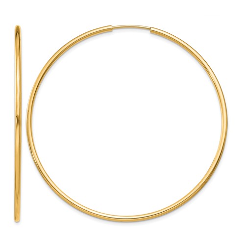 14K Yellow Gold 1.5x 51mm Polished Round Endless Tube Hoop Earrings
