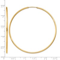 14K Yellow Gold 1.5x 55mm Polished Round Endless Tube Hoop Earrings view 4