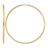 14K Yellow Gold 1.5x 55mm Polished Round Endless Tube Hoop Earrings view 1