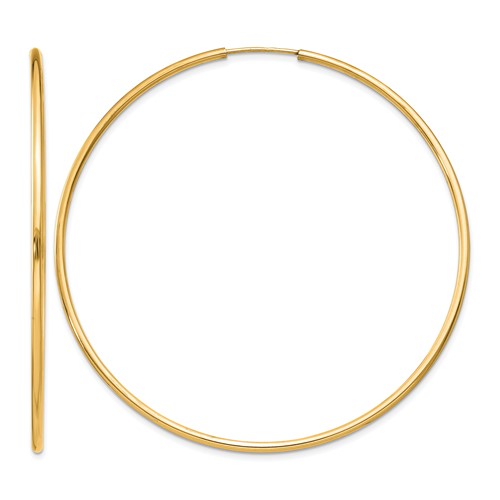 14K Yellow Gold 1.5x 55mm Polished Round Endless Tube Hoop Earrings