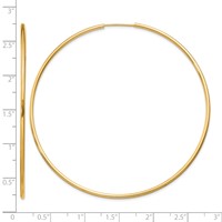 14K Yellow Gold 1.5x 64mm Polished Round Endless Tube Hoop Earrings view 4