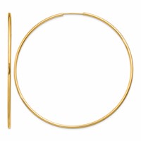 14K Yellow Gold 1.5x 64mm Polished Round Endless Tube Hoop Earrings view 1