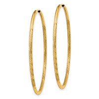 14K Yellow Gold 1.5x 40mm Satin Diamond-cut Endless Tube Hoop Earrings view 2