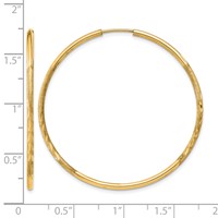 14K Yellow Gold 1.5x 40mm Satin Diamond-cut Endless Tube Hoop Earrings view 4