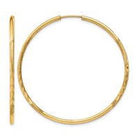 14K Yellow Gold 1.5x 40mm Satin Diamond-cut Endless Tube Hoop Earrings view 1