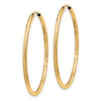 14K Yellow Gold 1.5x 30mm Satin Diamond-cut Endless Tube Hoop Earrings view 2