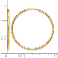 14K Yellow Gold 1.5x 30mm Satin Diamond-cut Endless Tube Hoop Earrings view 4