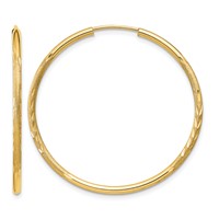 14K Yellow Gold 1.5x 30mm Satin Diamond-cut Endless Tube Hoop Earrings view 1
