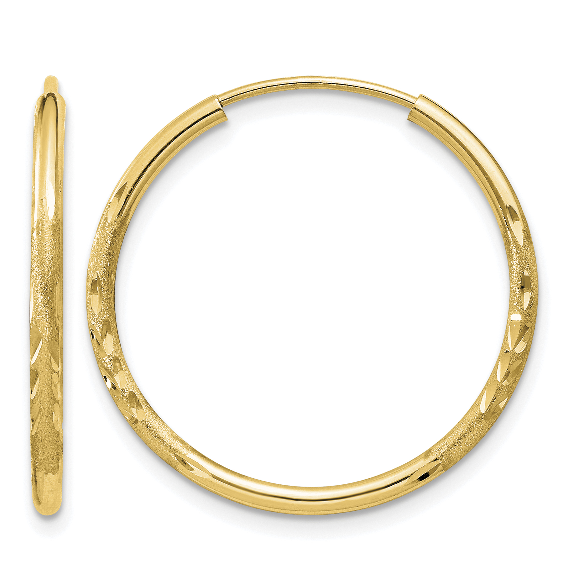 14k 1.5mm Satin Diamond-cut Endless Hoop Earrings (XY1171)