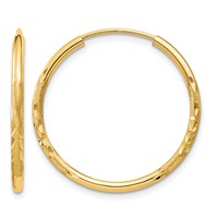 14K Yellow Gold 1.5x 20mm Satin Diamond-cut Endless Tube Hoop Earrings view 1