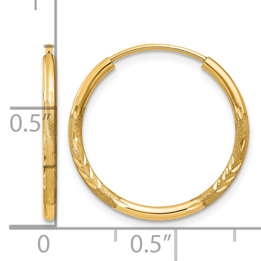 14k 1.5x17mm Satin Diamond-cut Endless Tube Hoop Earrings XY1172 detailed image 4