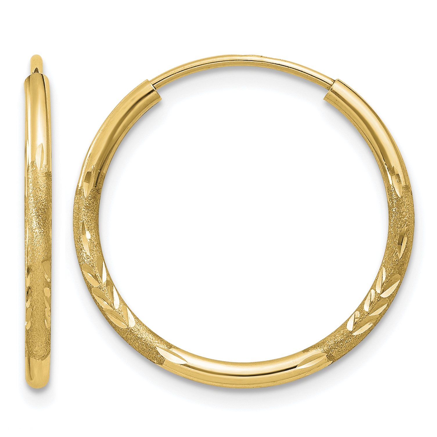 14k 1.5mm Satin Diamond-cut Endless Hoop Earrings (XY1172)
