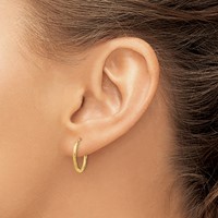 14K Yellow Gold 1.5x 14mm Satin Diamond-cut Endless Tube Hoop Earrings view 3
