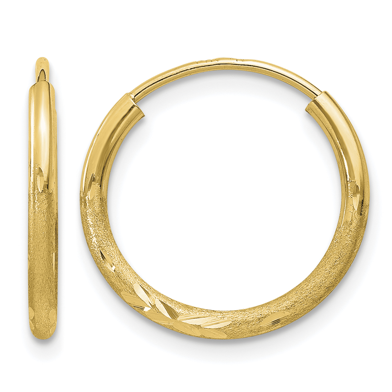 14k 1.5mm Satin Diamond-cut Endless Hoop Earrings (XY1173)