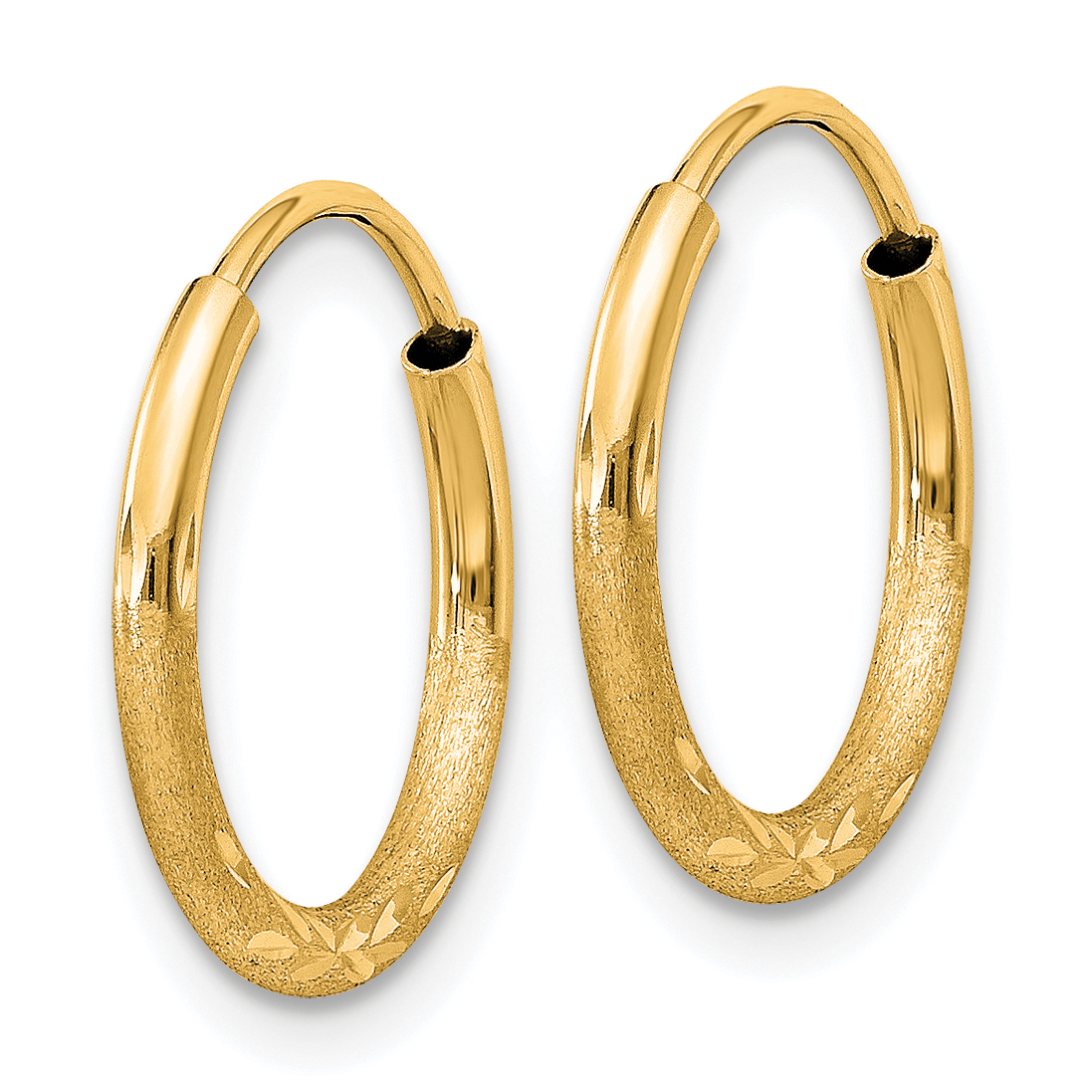 14k 1.5x12mm Satin Diamond-cut Endless Tube Hoop Earrings XY1174 detailed image 2