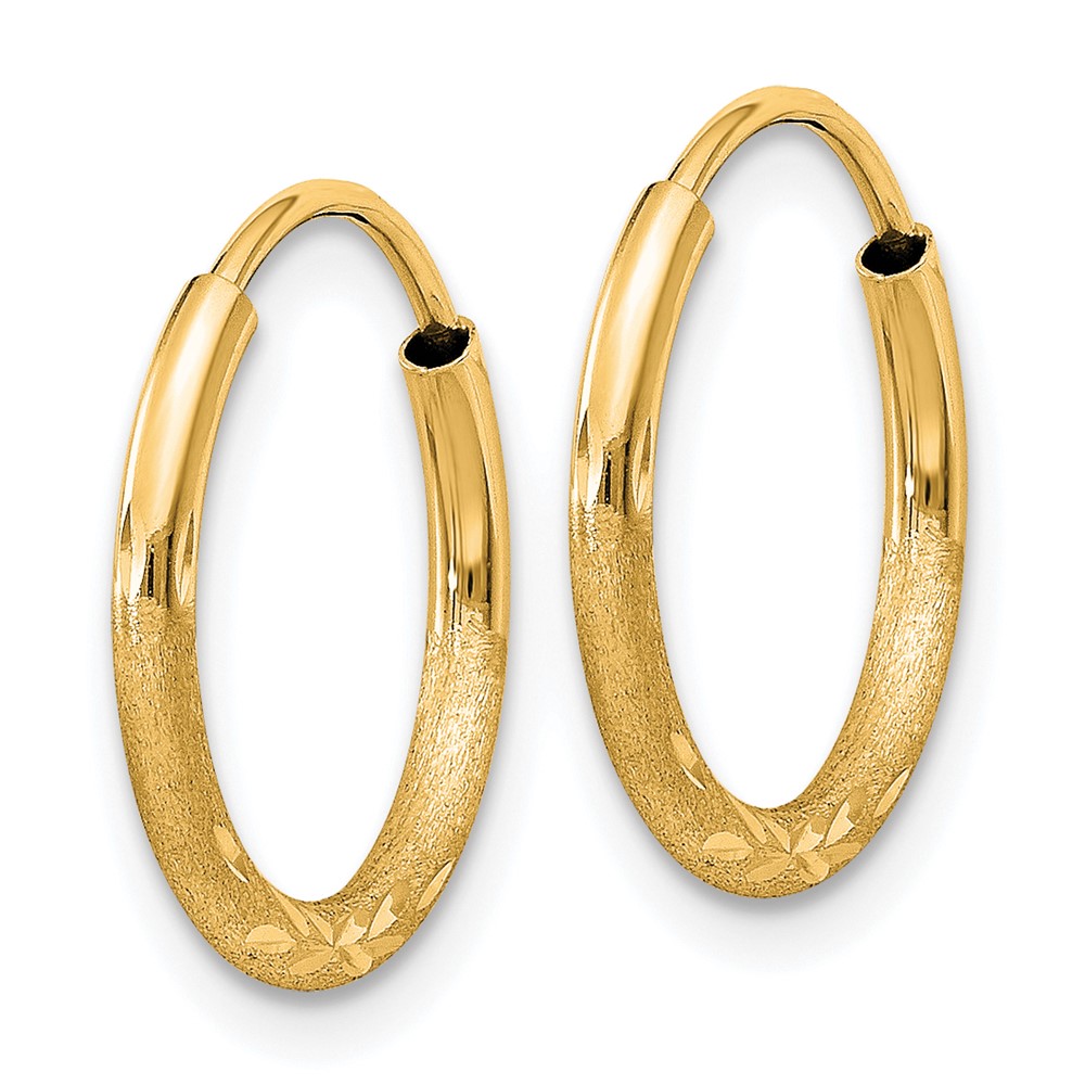 14k 1.5mm Satin Diamond-cut Endless Hoop Earrings (XY1174)