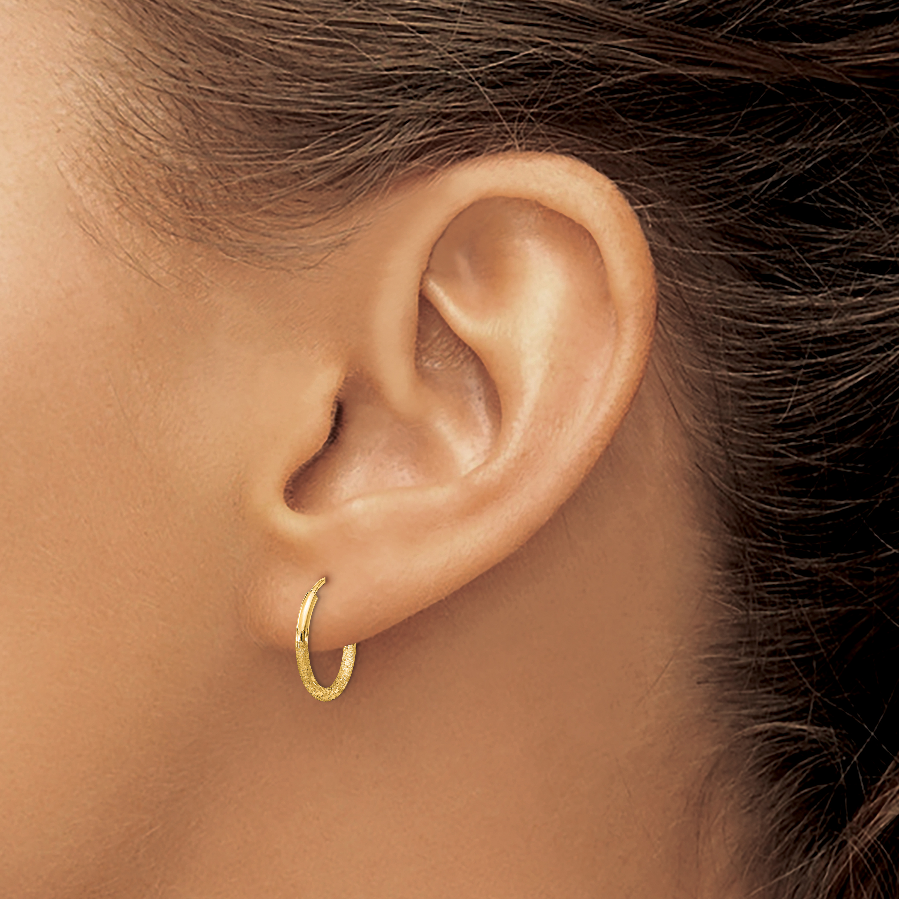 14k 1.5x12mm Satin Diamond-cut Endless Tube Hoop Earrings XY1174 detailed image 3