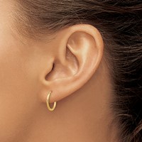 14K Yellow Gold 1.5x 12mm Satin Diamond-cut Endless Tube Hoop Earrings view 3