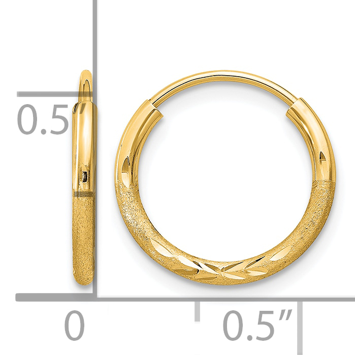 14k 1.5x12mm Satin Diamond-cut Endless Tube Hoop Earrings XY1174 detailed image 4