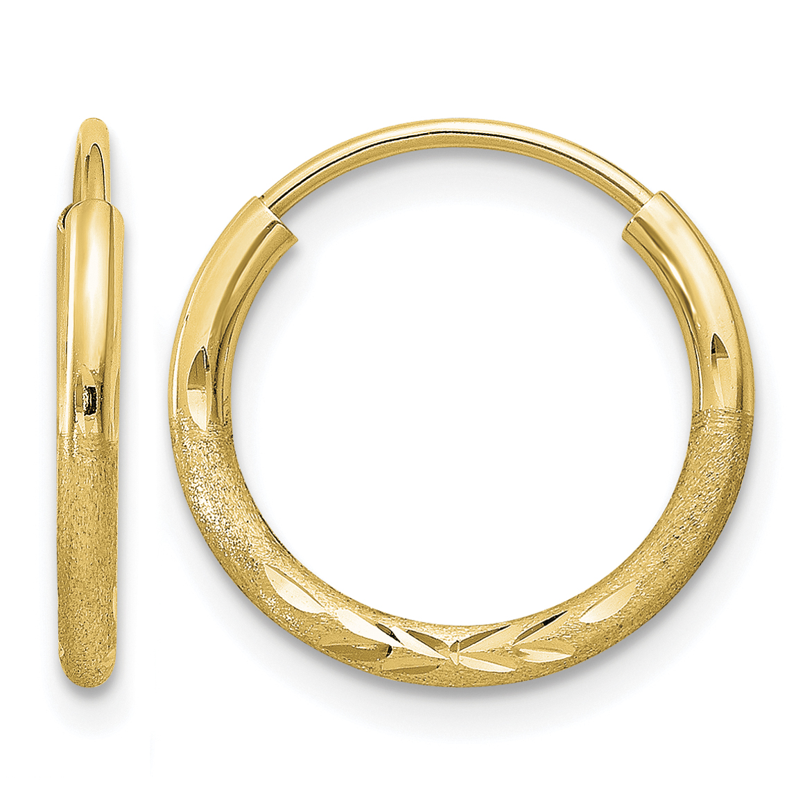 14k 1.5mm Satin Diamond-cut Endless Hoop Earrings (XY1174)