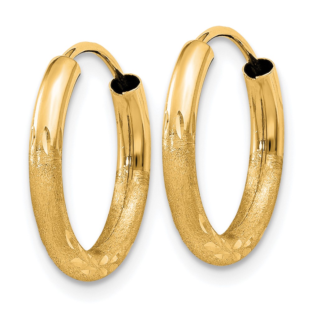 14k 2mm Satin Diamond-cut Endless Hoop Earrings (XY1175)