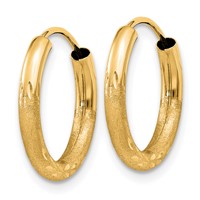 14K Yellow Gold 2x 14mm Satin Diamond-cut Endless Tube Hoop Earrings view 2