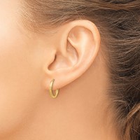 14K Yellow Gold 2x 14mm Satin Diamond-cut Endless Tube Hoop Earrings view 3