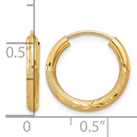 14K Yellow Gold 2x 14mm Satin Diamond-cut Endless Tube Hoop Earrings view 4