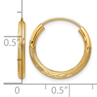 14K Yellow Gold 2x 18mm Satin Diamond-cut Endless Tube Hoop Earrings view 4
