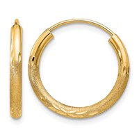 14K Yellow Gold 2x 18mm Satin Diamond-cut Endless Tube Hoop Earrings view 1