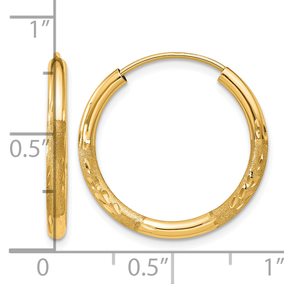 14k 2x20mm Satin Diamond-cut Endless Tube Hoop Earrings XY1177 detailed image 4