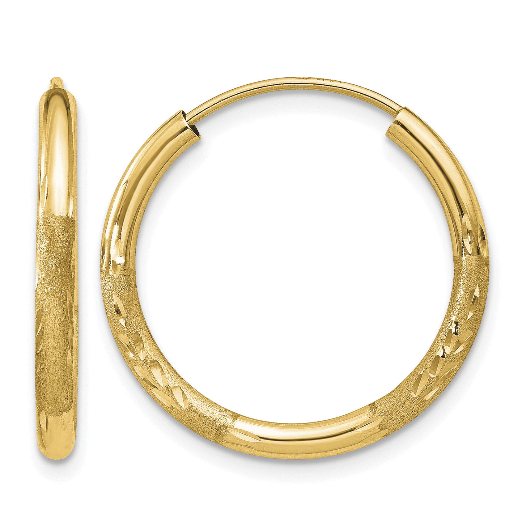 14k 2mm Satin Diamond-cut Endless Hoop Earrings (XY1177)