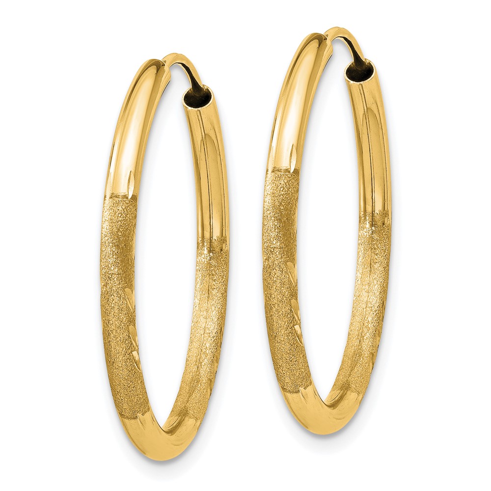 14k 2mm Satin Diamond-cut Endless Hoop Earrings (XY1178)