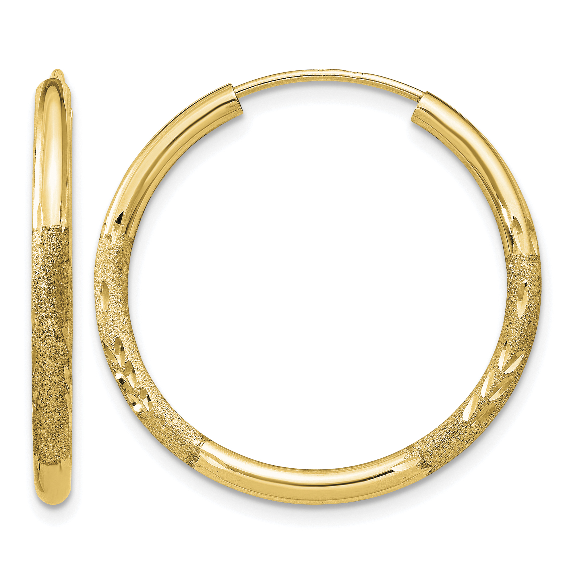 14k 2mm Satin Diamond-cut Endless Hoop Earrings (XY1178)