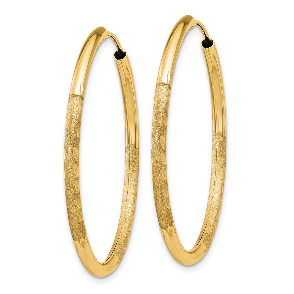 14k 2mm Satin Diamond-cut Endless Hoop Earrings (XY1179)