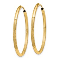 14K Yellow Gold 2x 30mm Satin Diamond-cut Endless Tube Hoop Earrings view 2