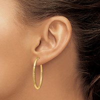14K Yellow Gold 2x 30mm Satin Diamond-cut Endless Tube Hoop Earrings view 3