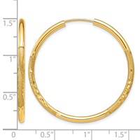 14K Yellow Gold 2x 30mm Satin Diamond-cut Endless Tube Hoop Earrings view 4