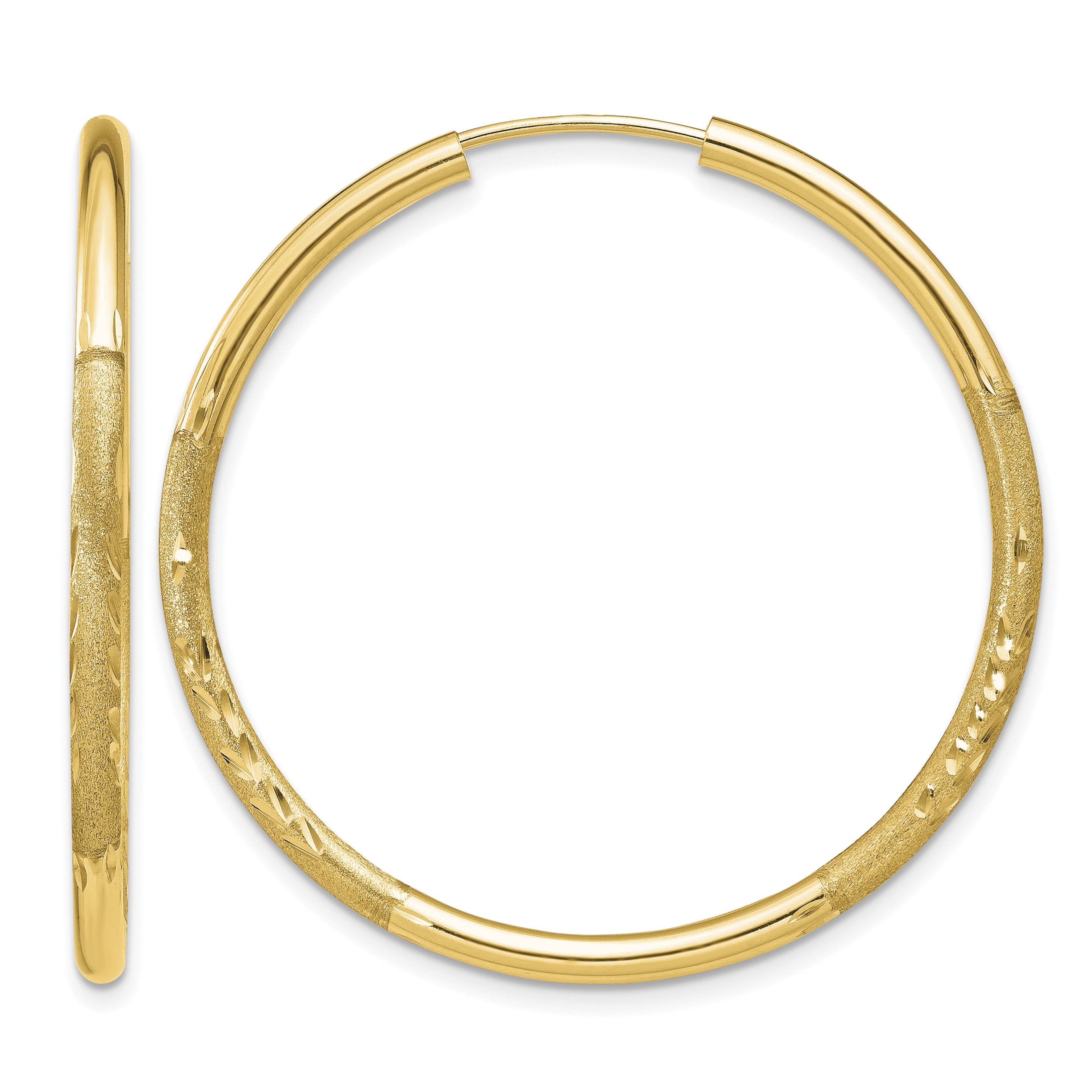 14k 2mm Satin Diamond-cut Endless Hoop Earrings (XY1179)