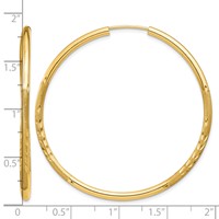 14K Yellow Gold 2x 40mm Satin Diamond-cut Endless Tube Hoop Earrings view 4