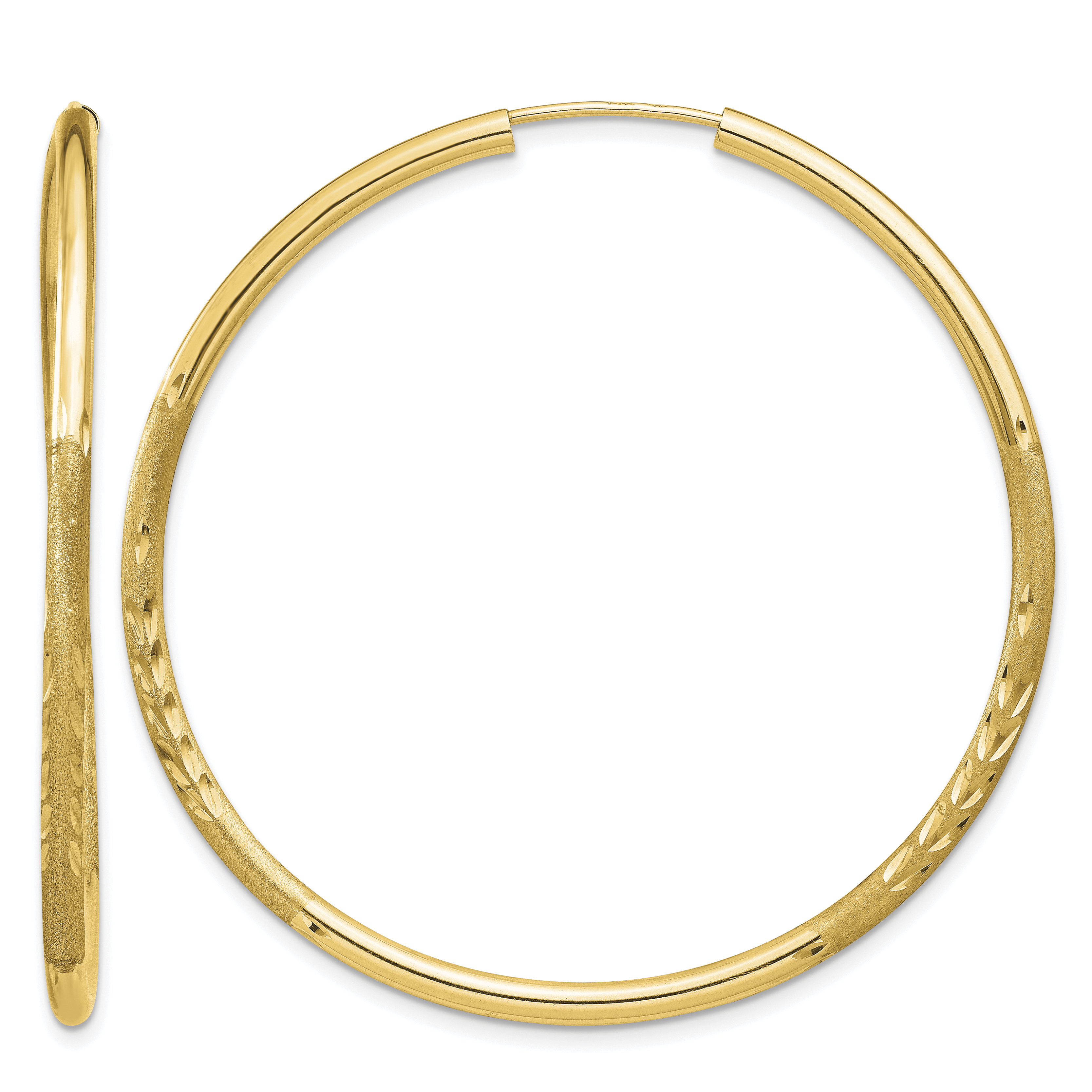 14k 2mm Satin Diamond-cut Endless Hoop Earrings (XY1180)