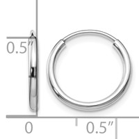 14K White Gold 1.5x 15mm Polished Endless Tube Hoop Earrings view 4