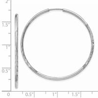 14K White Gold 1.5x 40mm Satin Diamond-cut Endless Tube Hoop Earrings view 4