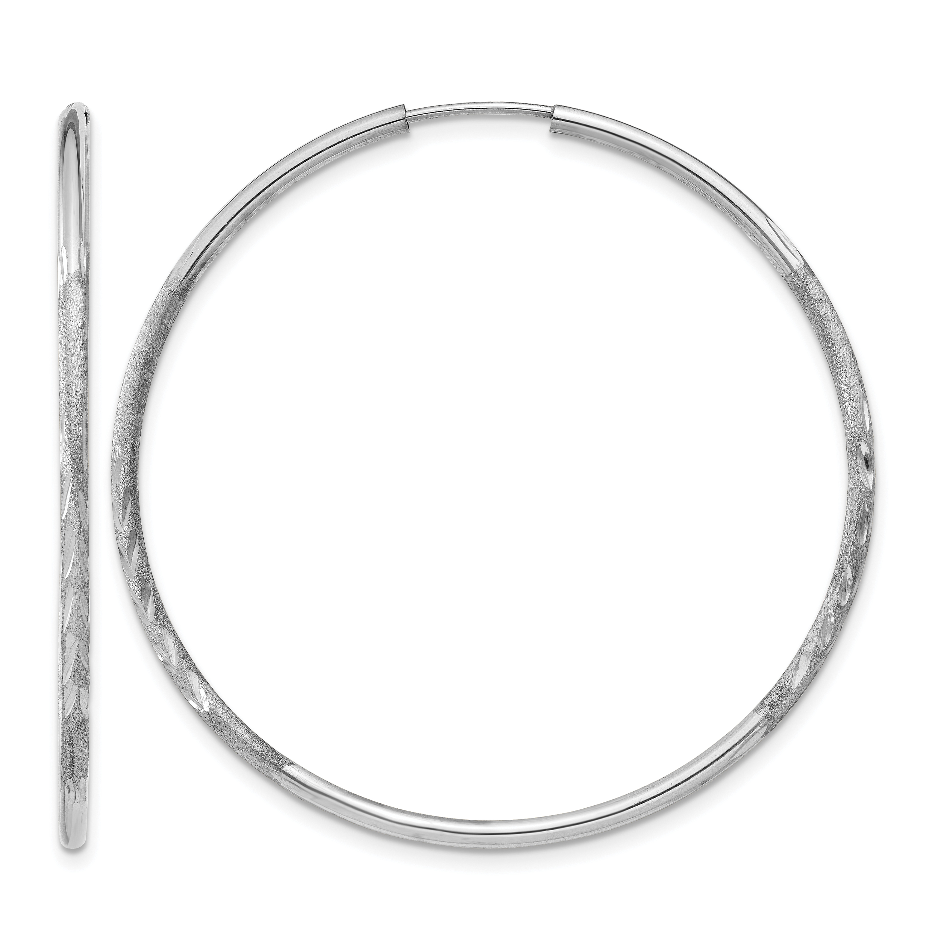 14k White Gold 1.5mm Diamond-cut Endless Hoop Earrings (XY1193)