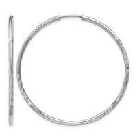 14K White Gold 1.5x 40mm Satin Diamond-cut Endless Tube Hoop Earrings view 1